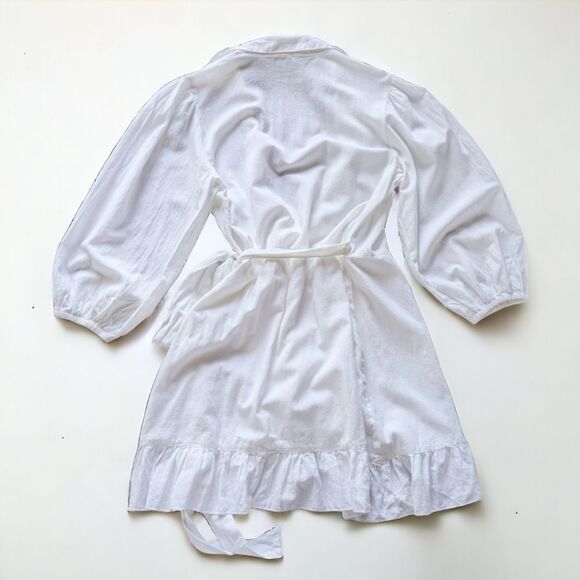MELISSA ODABASH Paige Linen Cotton Blend Ruffled Balloon Sleeve Wrap Dress Sz L - Picture 6 of 12